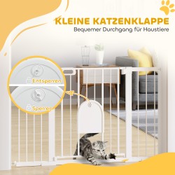 Lemmikkiportti koirille, metallinen painekiinnitteinen turvaportti 75–131 x 76 cm, valkoinen