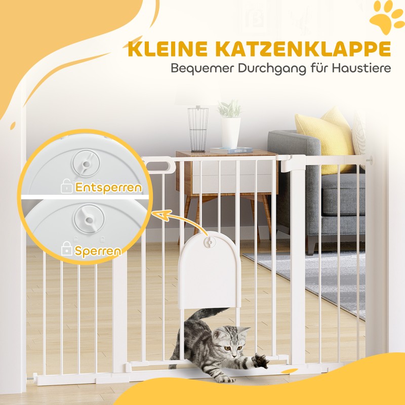 Lemmikkiportti koirille, metallinen painekiinnitteinen turvaportti 75–131 x 76 cm, valkoinen