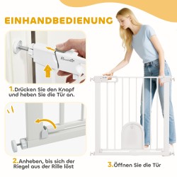 Lemmikkiportti pienellä ovella, säädettävä 75–82 cm, teräs ja muovi, valkoinen