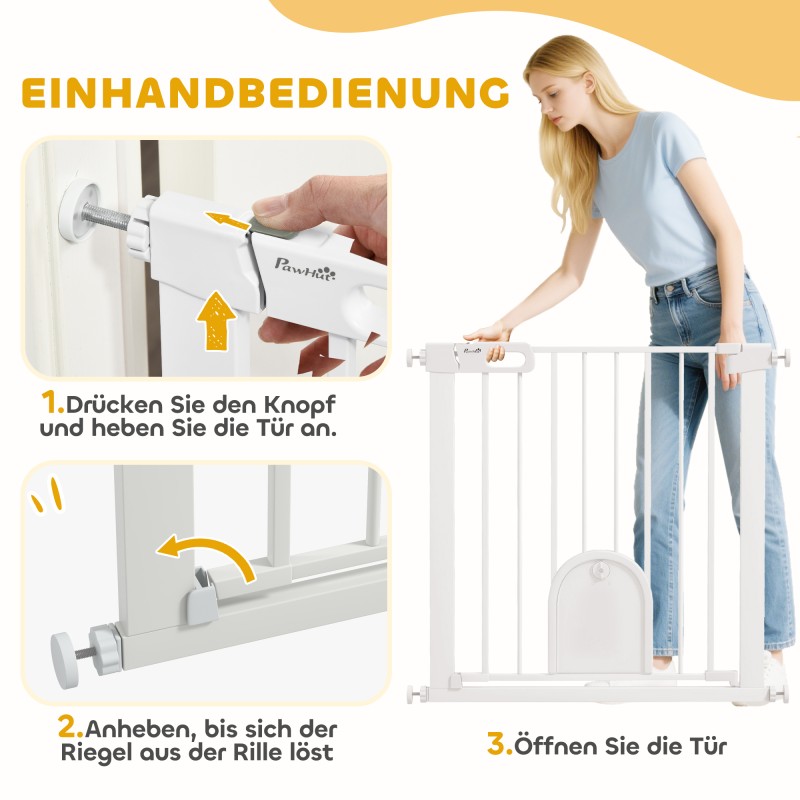 Lemmikkiportti pienellä ovella, säädettävä 75–82 cm, teräs ja muovi, valkoinen