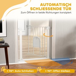 Lemmikkiportti pienellä ovella, säädettävä 75–82 cm, teräs ja muovi, valkoinen