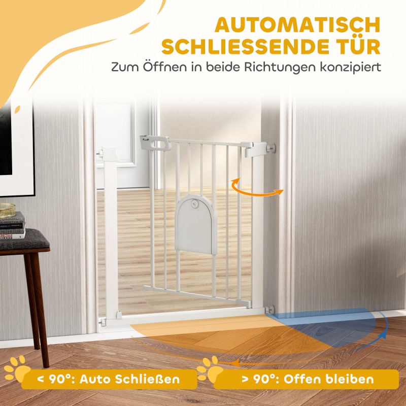Lemmikkiportti pienellä ovella, säädettävä 75–82 cm, teräs ja muovi, valkoinen