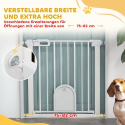 Lemmikkiportti pienellä ovella, säädettävä 75–82 cm, teräs ja muovi, valkoinen