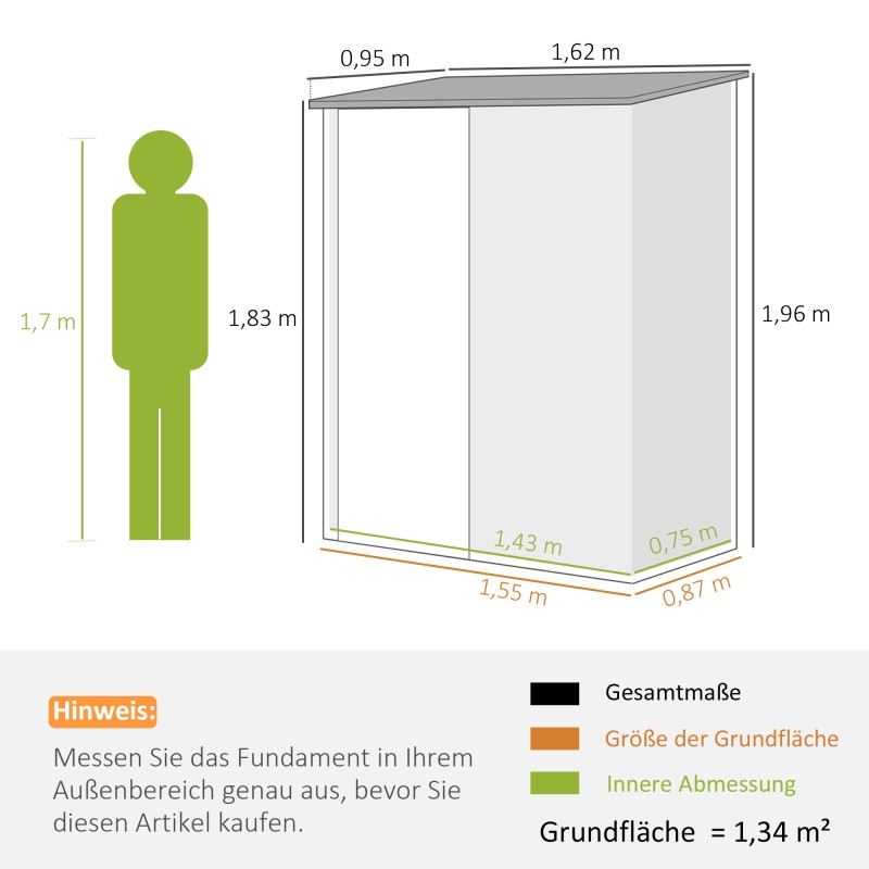 Pihavarasto 1,34 m² galvanoitu teräs 161,5 x 94,5 x 196 cm ruskea lukittava