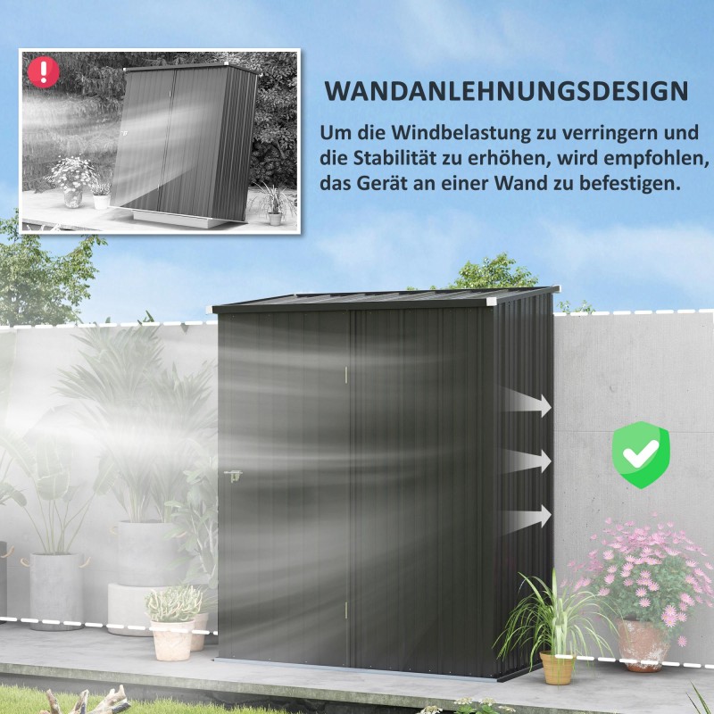 Pihavarasto puutarhatyökaluille galvanoitu teräs 161,5 x 94,5 x 196 cm musta