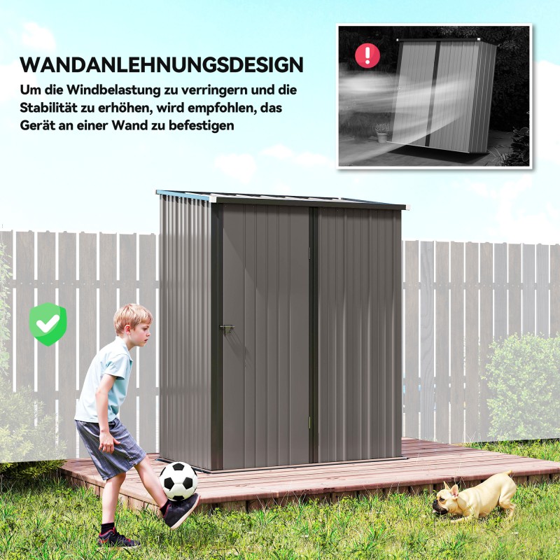 Metallinen pihavarasto / puutarhavaja, galvanoitu teräs, 161,5 x 94,5 x 196 cm, musta