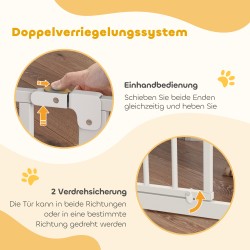 Lemmikkien turvaportti terästä, kaksisuuntainen, säädettävä leveys 75–95 cm, valkoinen