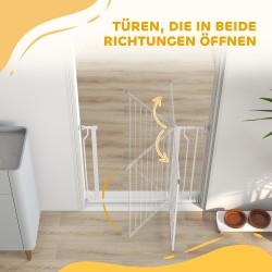 Lemmikkien turvaportti terästä, kaksisuuntainen, säädettävä leveys 75–95 cm, valkoinen