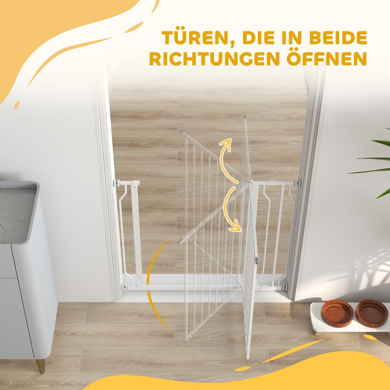 Lemmikkien turvaportti terästä, kaksisuuntainen, säädettävä leveys 75–95 cm, valkoinen