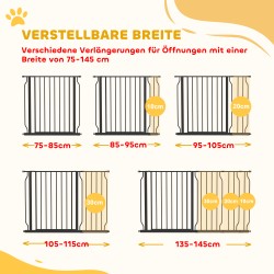 Koiran turvaportti teräs 75–145 cm, kaksisuuntainen, paine- ja seinäkiinnitys, musta