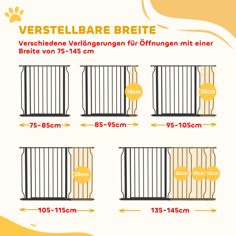 Koiran turvaportti teräs 75–145 cm, kaksisuuntainen, paine- ja seinäkiinnitys, musta