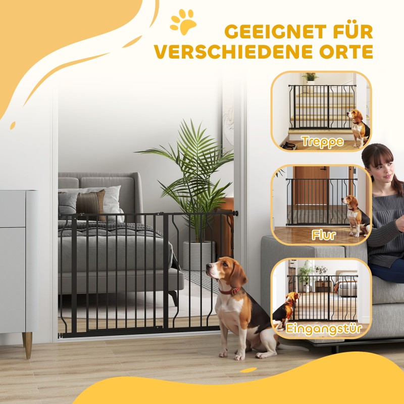 Koiran turvaportti, säädettävä 75–115 cm, teräs ja ABS, 76 cm korkea, musta