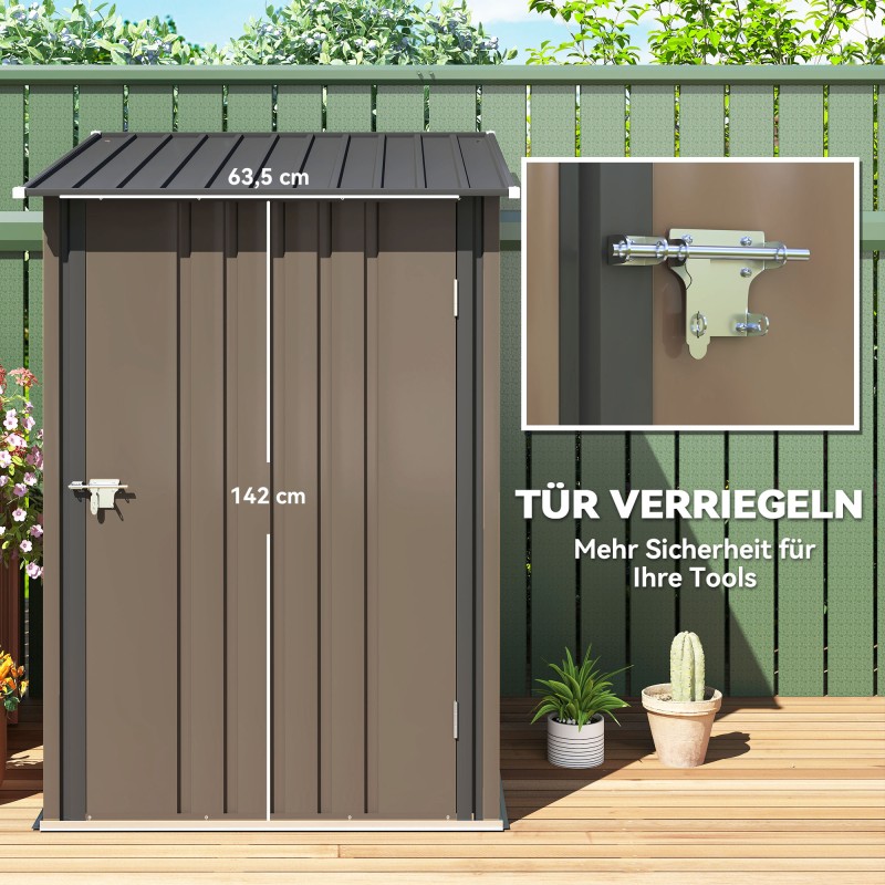 Teräksinen pihavarasto 0,92 m², ulkokäyttöön, 100 x 103 x 160 cm, ruskea