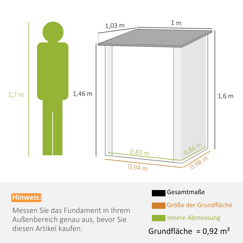 Metallinen pihavarasto ulkokäyttöön, teräs, pulpettikatto, lukittava ovi, 100 x 103 x 160 cm, vihreä