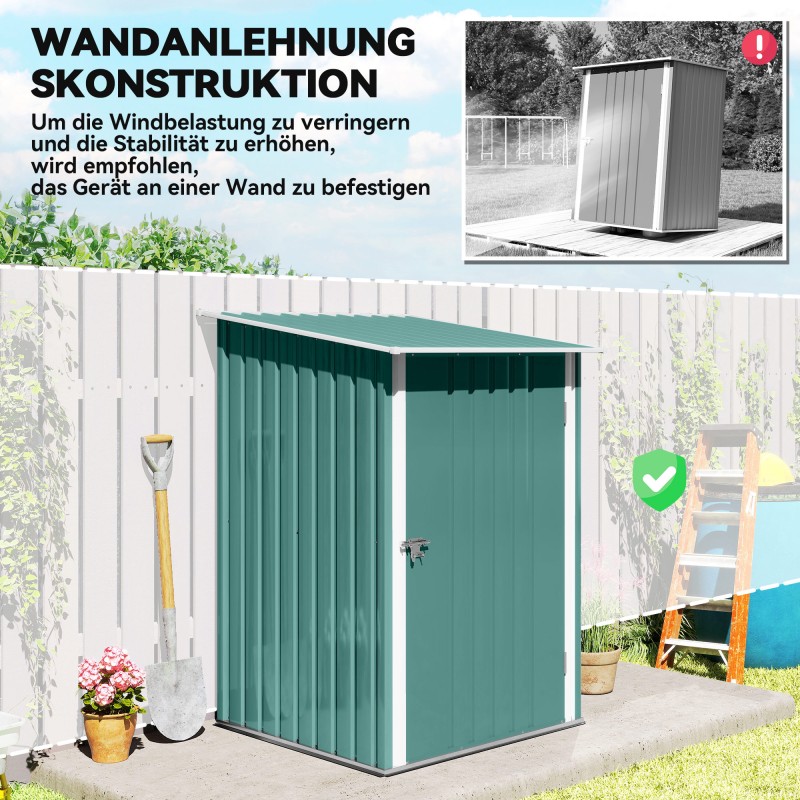 Metallinen pihavarasto ulkokäyttöön, teräs, pulpettikatto, lukittava ovi, 100 x 103 x 160 cm, vihreä