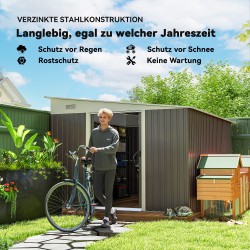 Metallinen pihavarasto liukuovilla, kalteva katto, lukittava, 280 x 345 x 201 cm, harmaa