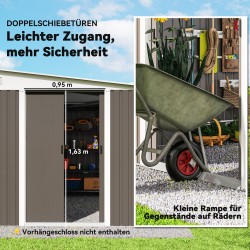 Metallinen pihavarasto liukuovilla, kalteva katto, lukittava, 280 x 345 x 201 cm, harmaa