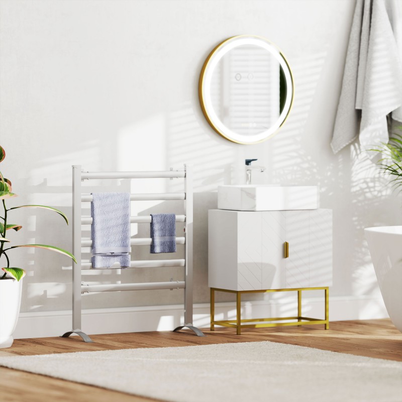 Pyöreä LED-seinäpeili ajan näytöllä ja muistitoiminnolla, Ø60 cm, kulta/silver