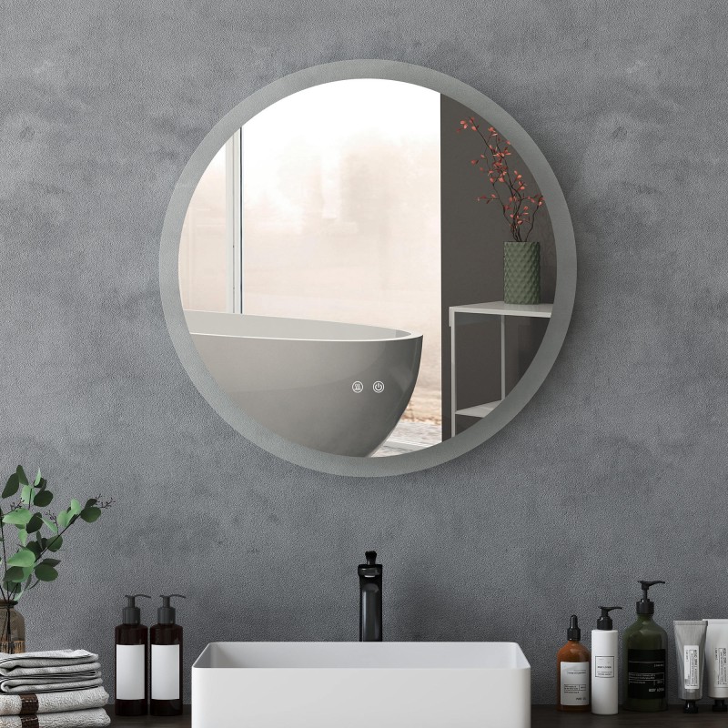 Kylpyhuoneen LED-peili huurteenpoistolla, pyöreä Ø70 cm, kosketusohjaus ja säädettävä valonsävy IP44