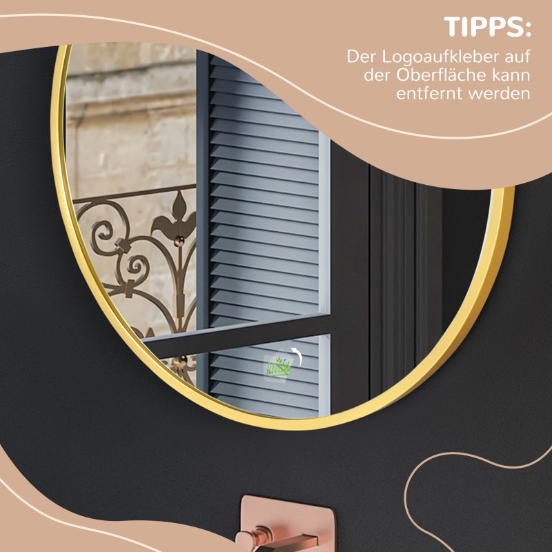 Pyöreä seinäpeili kylpyhuoneeseen, alumiinikehys, Ø50 cm, kullan- ja hopeansävyinen