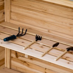 Puutarhan säilytyskaappi 2 hyllyllä ja metallisella työtasolla, kuusipuuta, 83 x 40 x 92 cm, natur