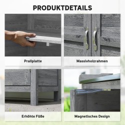 Puutarhakaappi ja istutuspöytä ulkokäyttöön, kuusipuu ja sinkitty metallitaso, 83 x 40 x 92 cm, harmaa