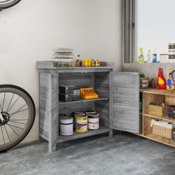 Puutarhakaappi ja istutuspöytä ulkokäyttöön, kuusipuu ja sinkitty metallitaso, 83 x 40 x 92 cm, harmaa