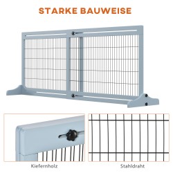 Lemmikkien turvaportti koirille, puu ja metalli, säädettävä leveys 104–183 cm, 69 cm korkea, harmaa/musta