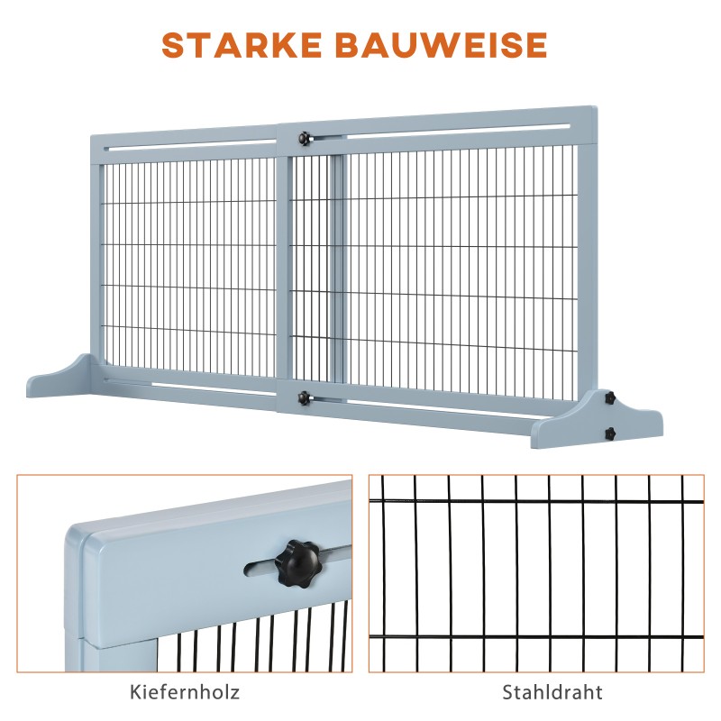 Lemmikkien turvaportti koirille, puu ja metalli, säädettävä leveys 104–183 cm, 69 cm korkea, harmaa/musta