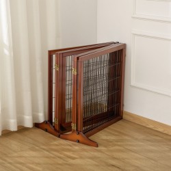 Koiraportti sisäkäyttöön, taittuva puinen koira-aitaus, 6 paneelia, 432 x 36 x 70 cm, kahvi