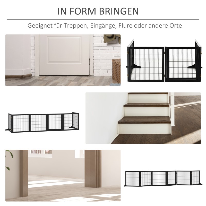 Taittuva koiraportti mäntyä ja terästä 432 x 36 x 70 cm musta