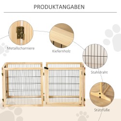 Koiraportti lemmikkiaitaus, mäntypuu ja teräs, 6-paneelinen, taittuva 432 x 36 x 70 cm, luonnonpuu