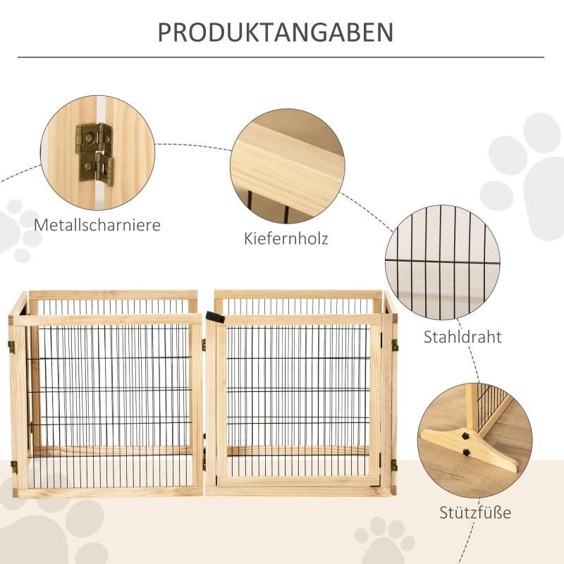 Koiraportti lemmikkiaitaus, mäntypuu ja teräs, 6-paneelinen, taittuva 432 x 36 x 70 cm, luonnonpuu