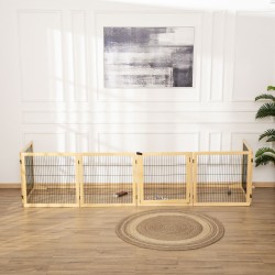 Koiraportti lemmikkiaitaus, mäntypuu ja teräs, 6-paneelinen, taittuva 432 x 36 x 70 cm, luonnonpuu