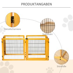 Koiraportti sisätiloihin, taittuva puinen turvaportti koirille 432 x 36 x 70 cm, keltainen mänty