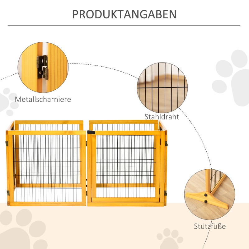 Koiraportti sisätiloihin, taittuva puinen turvaportti koirille 432 x 36 x 70 cm, keltainen mänty