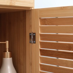 Kylpyhuoneen bambuhylly kaappi ja laatikko, 3 avointa hyllyä, 32 x 30 x 163 cm, luonnonpuu