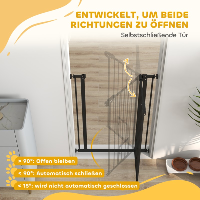 Koiraportti terästä, lisäkorkea 104 cm, säädettävä 74–80 cm, itsesulkeutuva ovi, musta