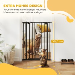 Koiraportti terästä, lisäkorkea 104 cm, säädettävä 74–80 cm, itsesulkeutuva ovi, musta