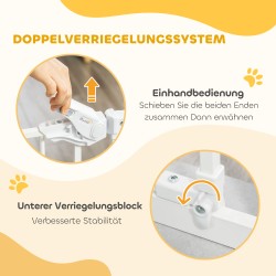 Lemmikkien turvaportti kissanluukulla, teräs, säädettävä leveys 74–80 cm, valkoinen