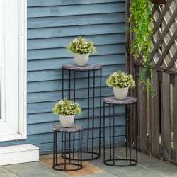 Metallinen kasviteline 3 kpl setti, marmorikuvioitu taso, pinottava, musta–harmaa