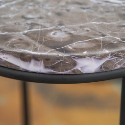 Metallinen kasviteline 3 kpl setti, marmorikuvioitu taso, pinottava, musta–harmaa