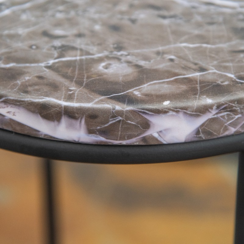 Metallinen kasviteline 3 kpl setti, marmorikuvioitu taso, pinottava, musta–harmaa