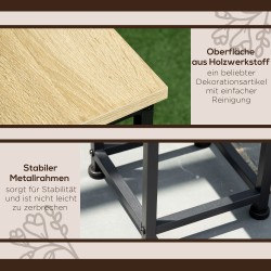 Kukkapöytäsarja 3-osainen metallinen, teräs ja lastulevy, 21 x 21 x 50/70/90 cm, musta/ruskea