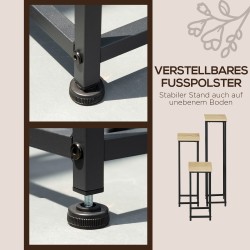 Kukkapöytäsarja 3-osainen metallinen, teräs ja lastulevy, 21 x 21 x 50/70/90 cm, musta/ruskea