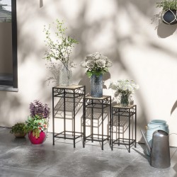 Kukkatelineet 3 kpl setti, metalli, pinottava, halkaisijat 20/24/28 cm, musta/kulta, sisä- ja ulkokäyttöön