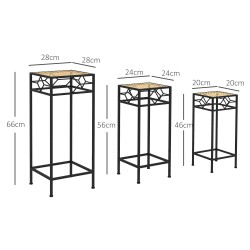 Kukkatelineet 3 kpl setti, metalli, pinottava, halkaisijat 20/24/28 cm, musta/kulta, sisä- ja ulkokäyttöön