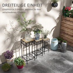 Kukkatelineet 3 kpl setti, metalli, pinottava, halkaisijat 20/24/28 cm, musta/kulta, sisä- ja ulkokäyttöön