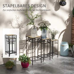 Kukkatelineet 3 kpl setti, metalli, pinottava, halkaisijat 20/24/28 cm, musta/kulta, sisä- ja ulkokäyttöön