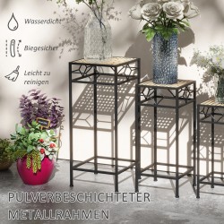 Kukkatelineet 3 kpl setti, metalli, pinottava, halkaisijat 20/24/28 cm, musta/kulta, sisä- ja ulkokäyttöön